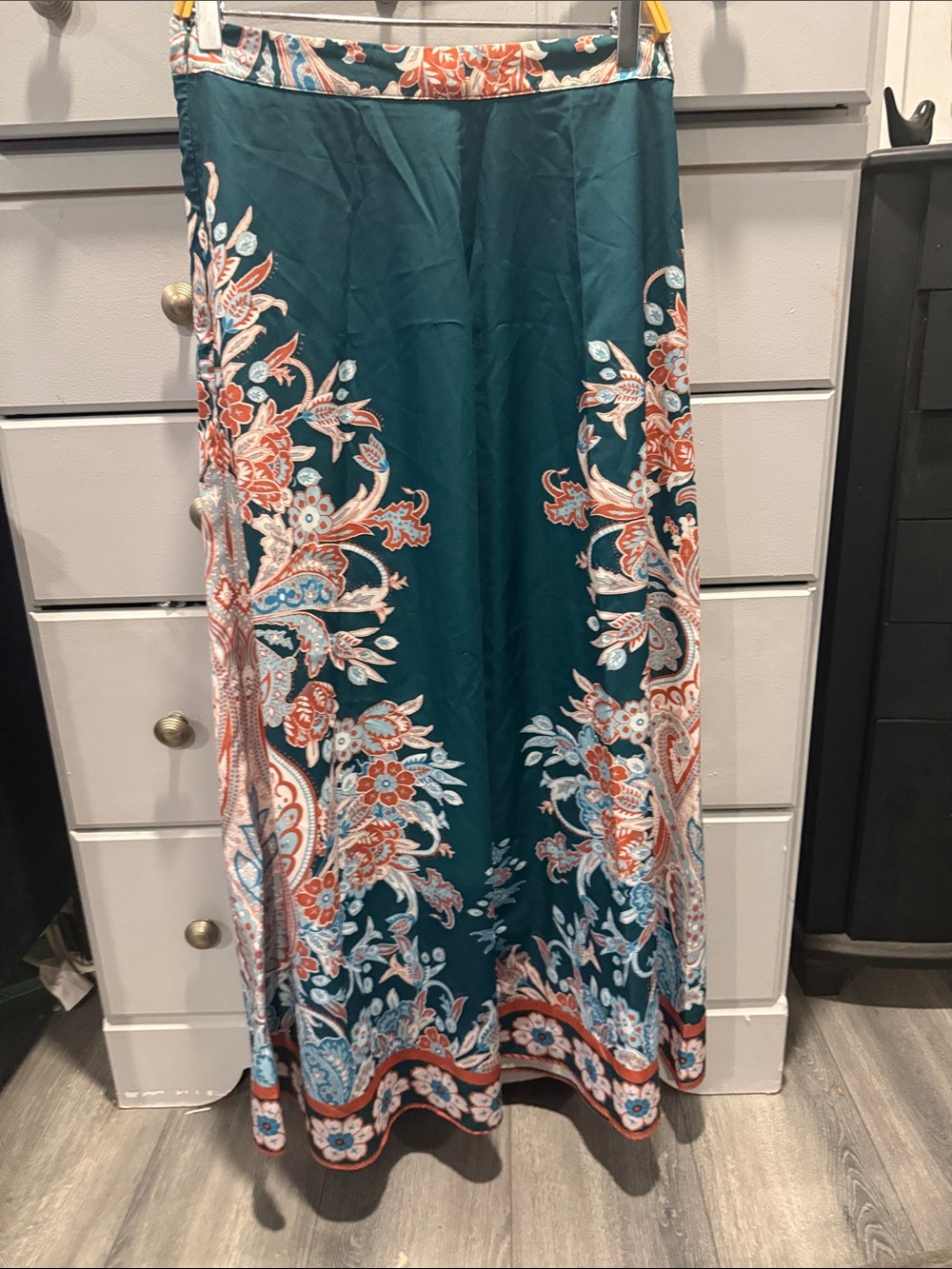 Teal Floral Border Maxi Skirt